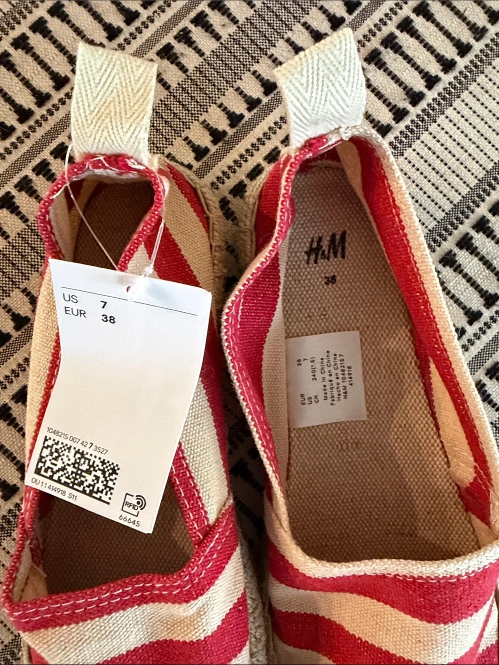 H&M Red and Cream Striped Slip-On Espadrilles for women